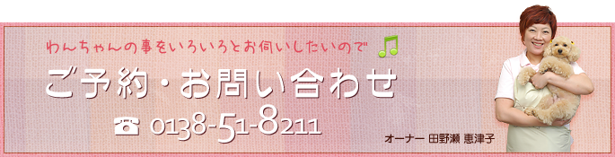 わんちゃんの事をいろいろとお伺いしたいので ご予約・お問い合わせ 0138-51-8211
